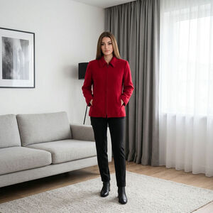 Vintage 90s Sag Harbor Petite Red Wool Zip up Blazer Jacket Shoulder pads size 8